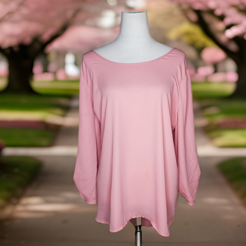 🦋La Vie 89 Plus Size Soft Pink & Black Bow Embellished Ladder Back Tunic